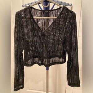Button-up black crochet knit top